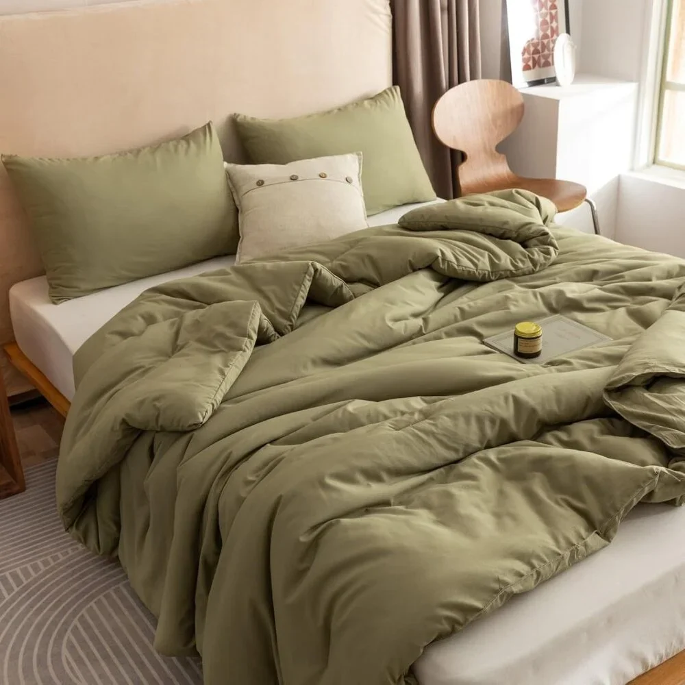 King Size Comforter Set Olive Green, 3pcs (1 Boho Comforter & 2